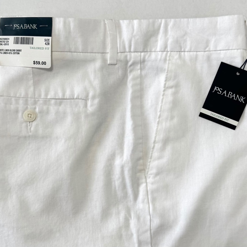 Jos A. Bank Men’s White Linen Blend Shorts Tailored Fit Sz 42R NWT